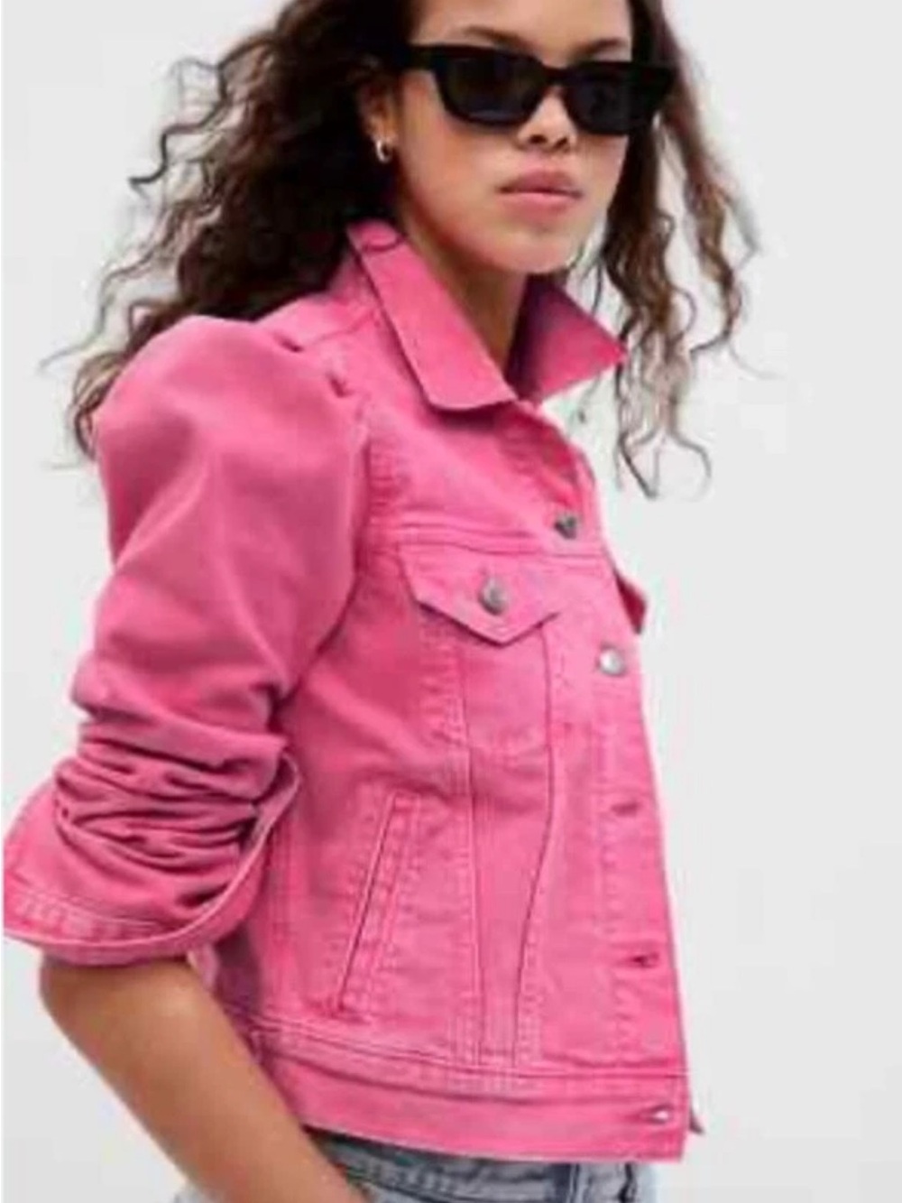 Gap Barbie Pink Denim Jacke, puff sleeve detail- Women’s , small
